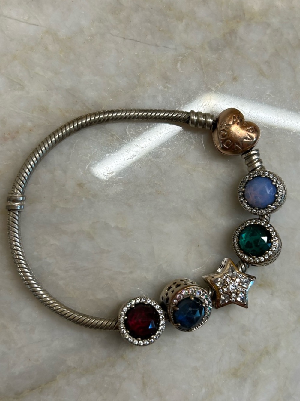 Pandora bracelet and gem charms - Picture 3 of 6